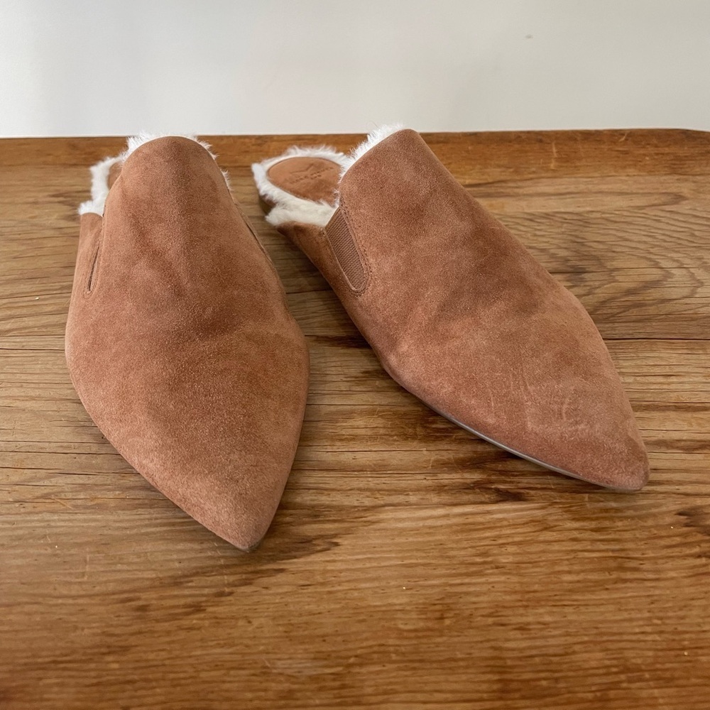 Marc Fisher Saraly Brown Suede Mule Faux Fur Lined Slide Women's Shoes Sz 7